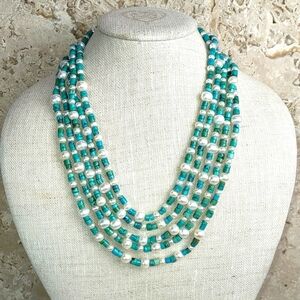 Lucas Lameth Turquoise/Pearl Multi Strand Layered Necklace